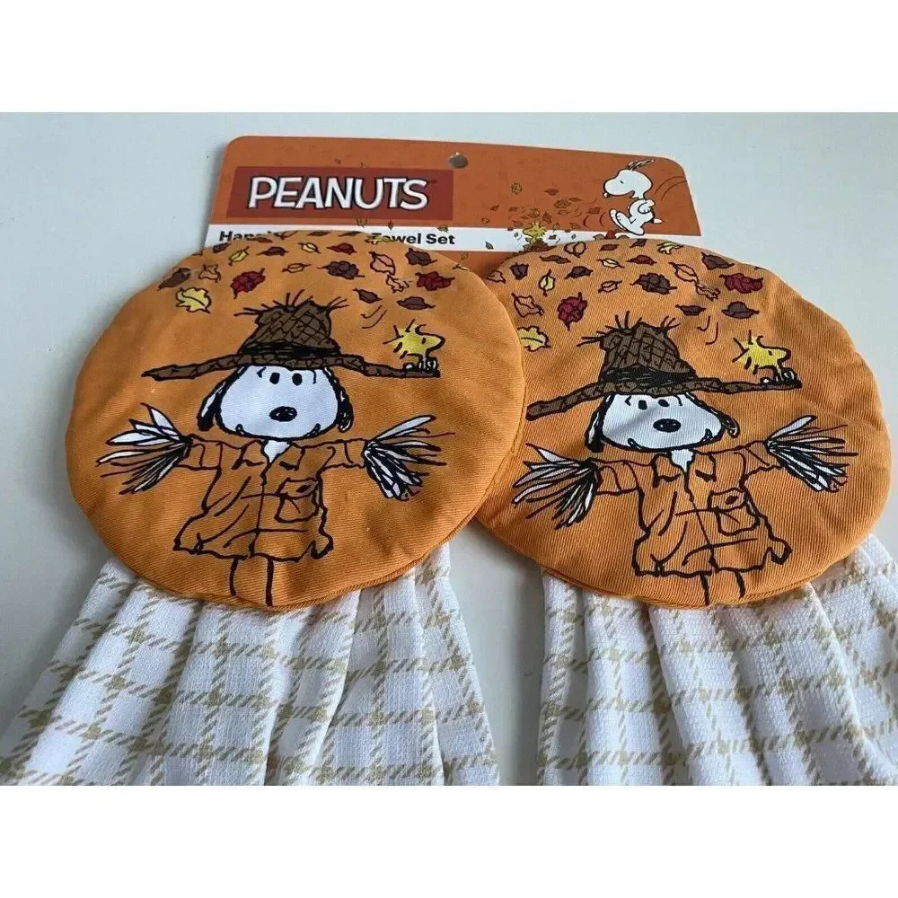 Set Of 2 Peanuts Snoopy Scarecrow Fall Hanging Kitchen Towel Halloween Autumn‎